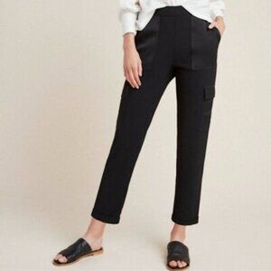 Maeve by Anthropologie | Women's Black Delancey Satin-Trimmed Dress Pants Small